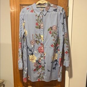 Chico's No Iron Floral Striped Button Down Shirt